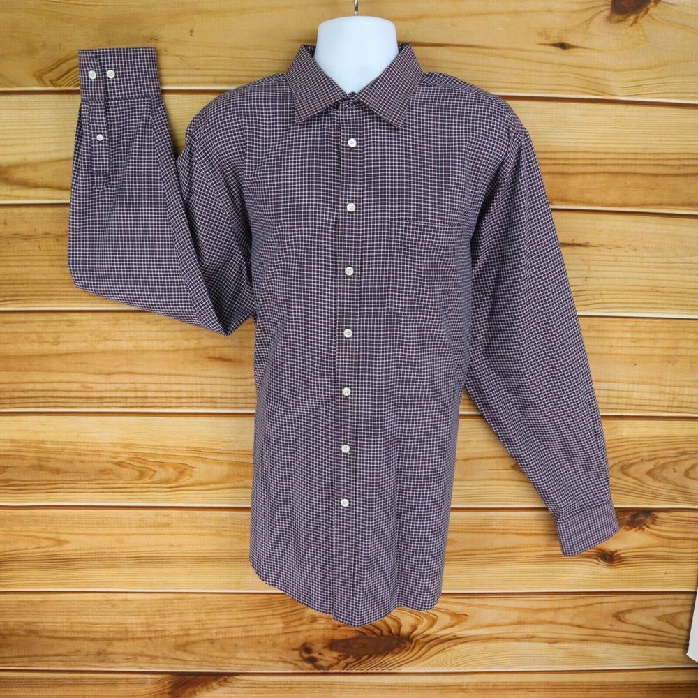 Merona Dress Shirt Mens XXL Maroon Multicolor Checks Cotton Blend Long Sleeve‎
